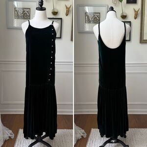 Vintage 80s 90s Eileen West Dark Green Velvet Drop Waist Dress 10